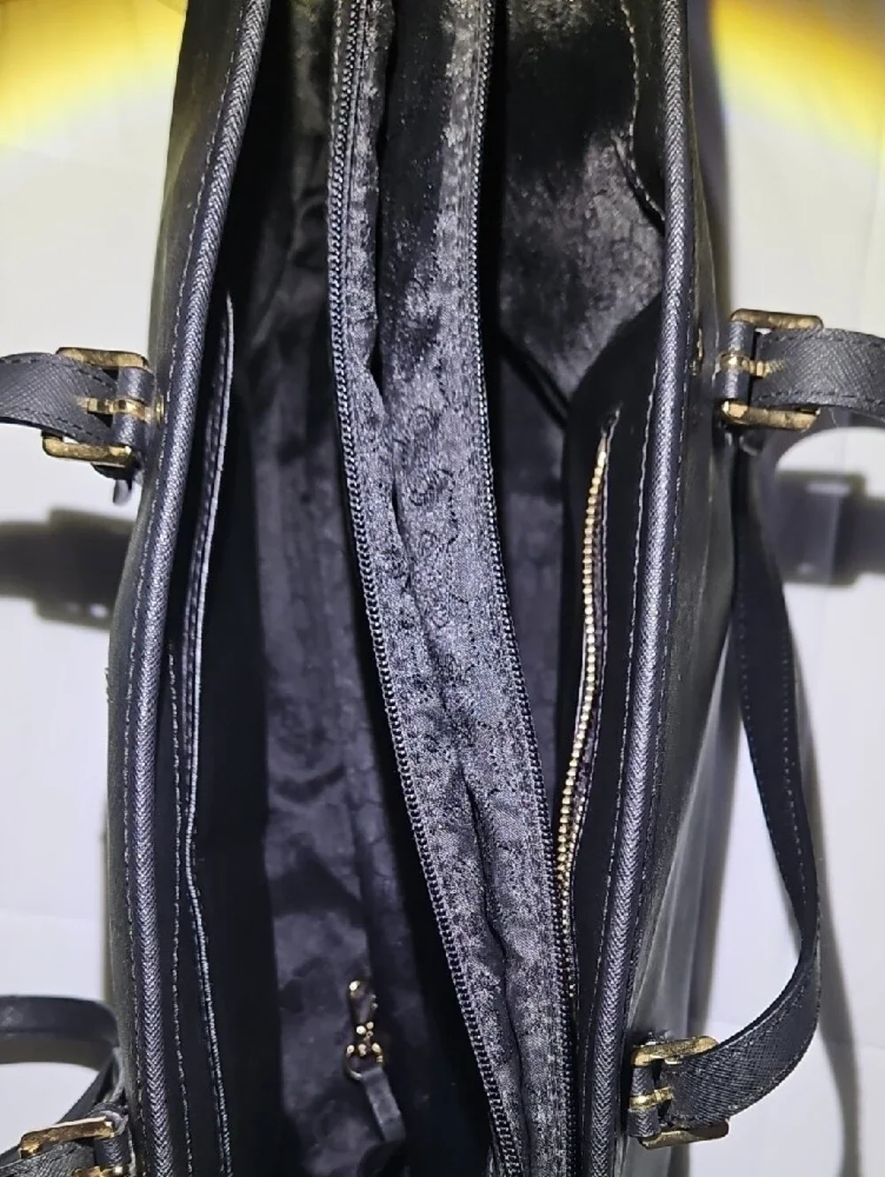 Michael Kors Black Leather Tote with Gold MK Charm